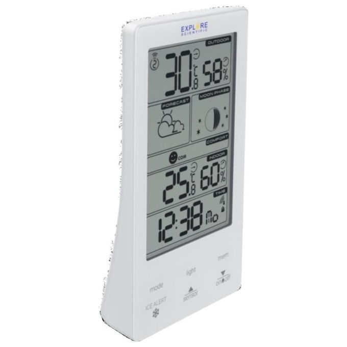 Explore Scientific Stazione Meteo con Display Touch Bianco e Nero Previsioni del Tempo Dual Alarm Fasi Lunari Bianco
