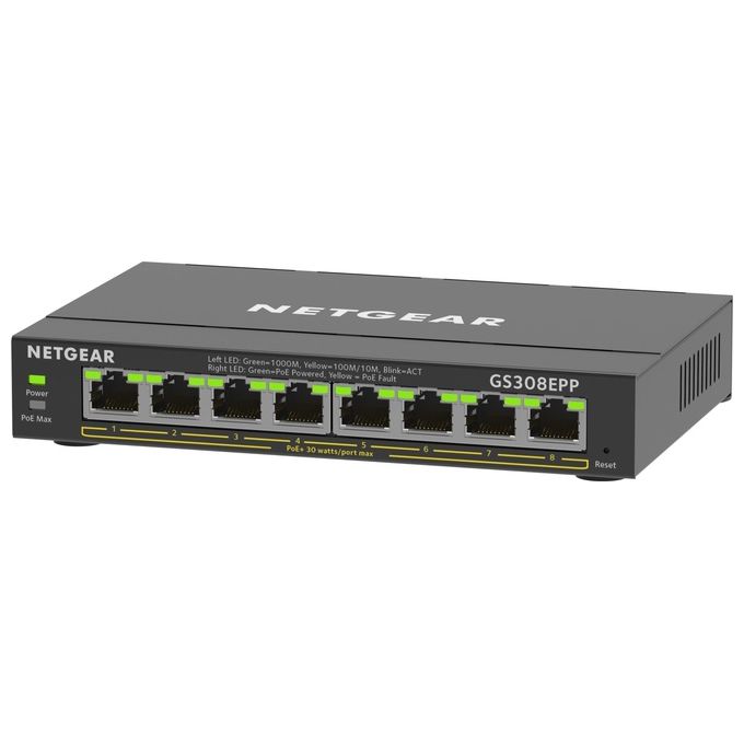 Netgear GS308EPP Switch Gestito L2 L3 8 Porte Gigabit Ethernet PoE+ 123W 16 Gbit-s colore Nero