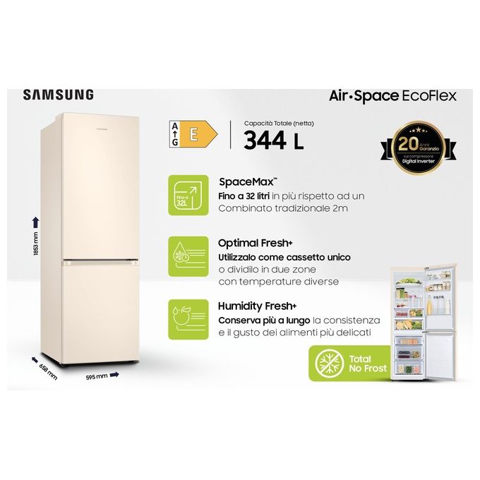 Samsung RB34T603EEL Frigorifero Combinato Capacita' 355 Litri Classe energetica E (A++) No Frost Premium Power Cool 193 cm Shell Beige
