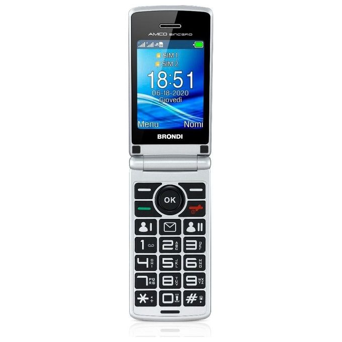 Brondi Cellulare Amico Sincero Grigio Fotocamera 1.3mp Bluetooth Numeri Grandi Tasto Sos