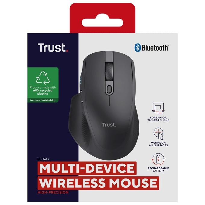 Trust Ozaa Mouse Mano destra RF senza fili  Bluetooth Ottico 3200 DPI Nero