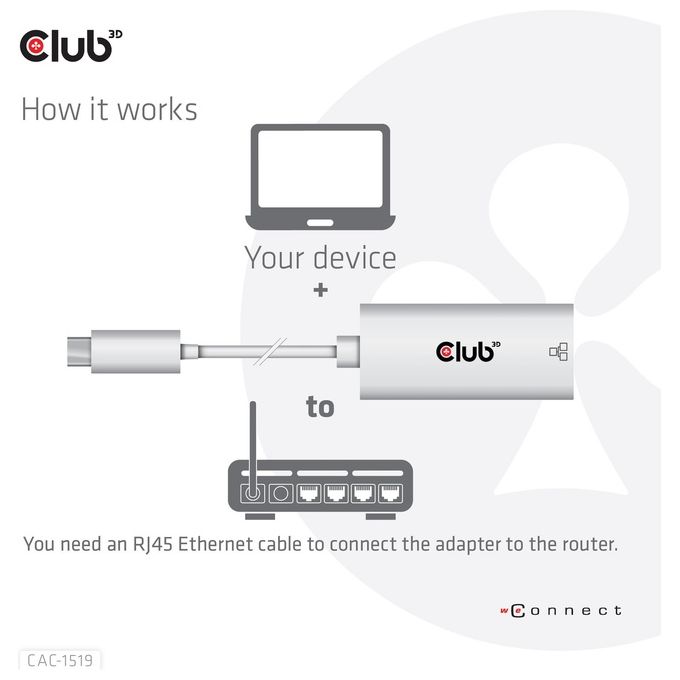 Club3d CAC-1519 Active Adapter Usb Type-C 3.1 Gen 1M a 1Gb Ethernet F