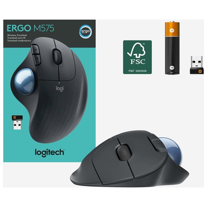 Logitech Ergo M575 Mouse Mano Destra Wireless A Rf + Bluetooth Trackball 2000 Dpi