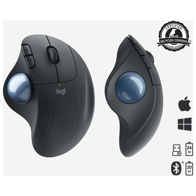 Logitech Ergo M575 Mouse Mano Destra Wireless A Rf + Bluetooth Trackball 2000 Dpi