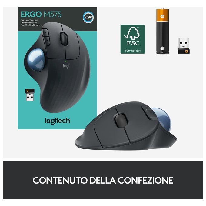 Logitech Ergo M575 Mouse Mano Destra Wireless A Rf + Bluetooth Trackball 2000 Dpi