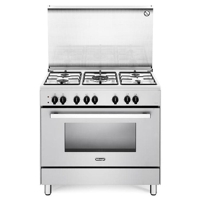 De Longhi DEMW 96 ED Linea Design Cucina a Gas Libera Installazione Forno Elettrico 5 Fuochi Classe energetica A Bruciatore Tripla Corona Contaminuti 6 Funzioni 90 cm Bianco