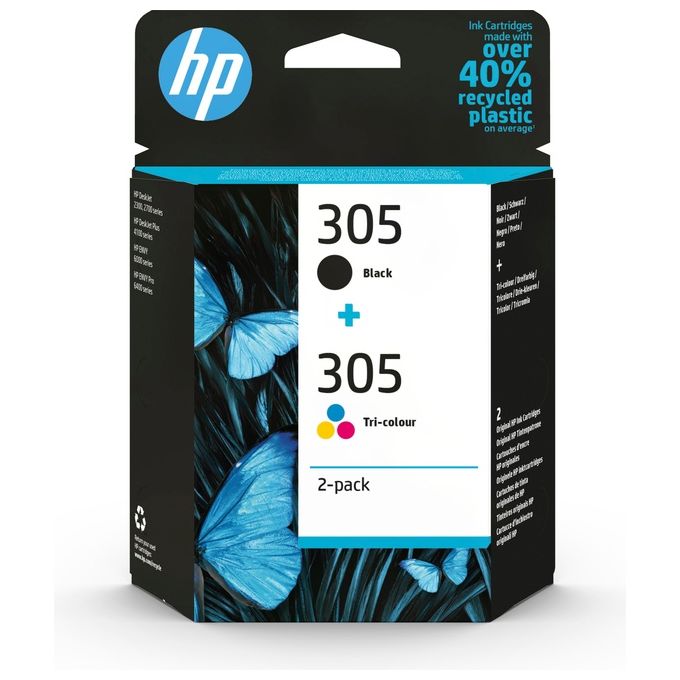 HP 6ZD17AE Blister 305 Cartucce Inchiostro Originali Multipack 2 Pezzi Resa Standard 120 pagine Nero 100 pagine Colore colore Nero Ciano Magenta Giallo
