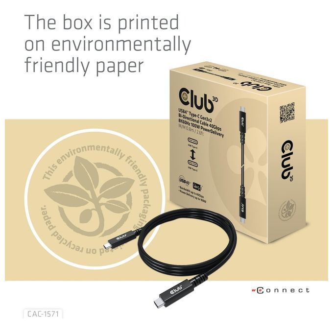 Club3d CAC-1571 Cavo Usb 08mt Usb 4 Gen 3x2 Usb C Nero