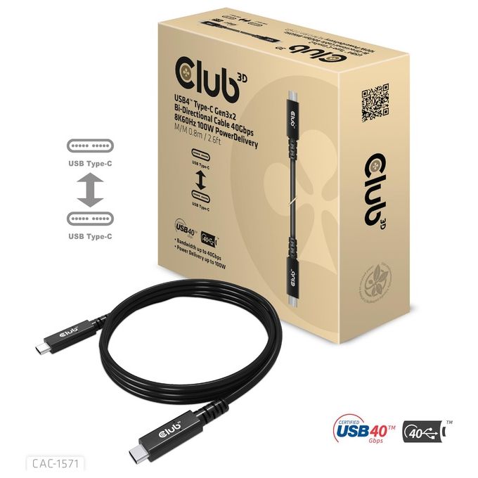Club3d CAC-1571 Cavo Usb 08mt Usb 4 Gen 3x2 Usb C Nero