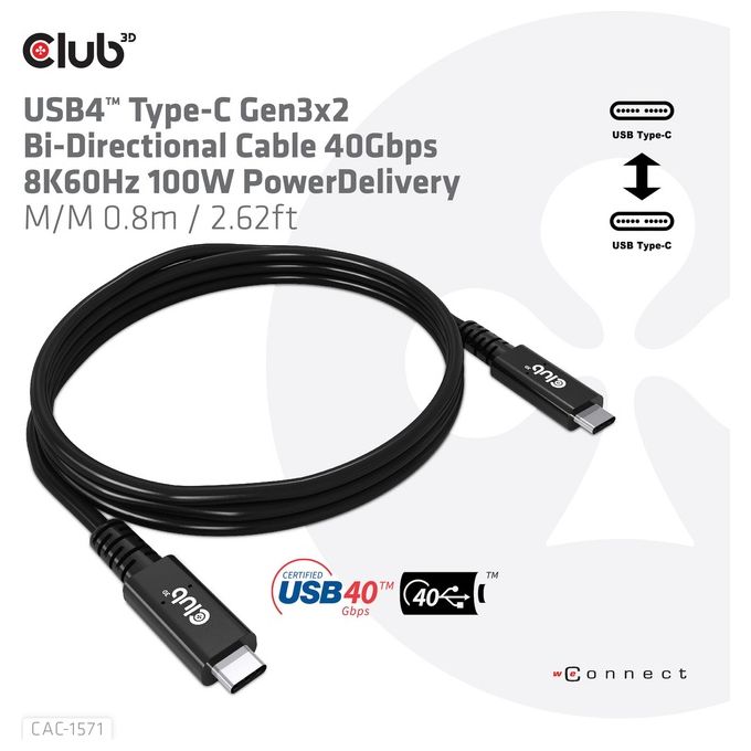 Club3d CAC-1571 Cavo Usb 08mt Usb 4 Gen 3x2 Usb C Nero