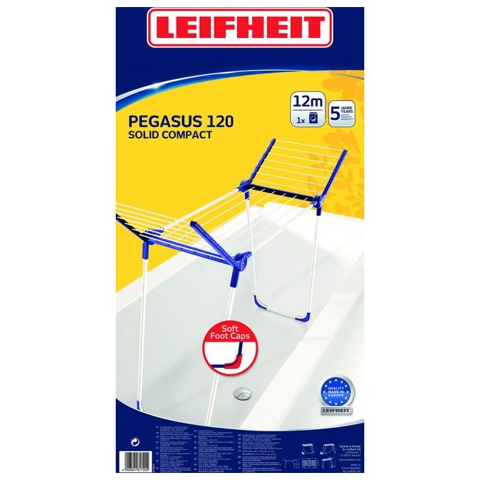 Leifheit Pegasus 120 Solid Compact Stendibiancheria da Pavimento Blu e Bianco per Casa e Arredamento