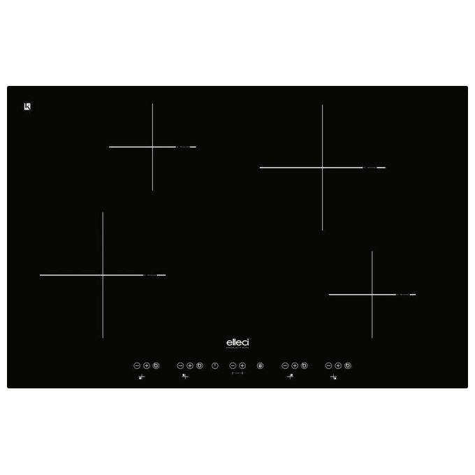 ELLECI PKIL80186 Linea Leaf Piano Cottura a Induzione 4 Zone con Boost 9 Livelli di potenza  Boost Limitatore di Potenza programmabile su 3 livelli 80 cm Kuro Black 86