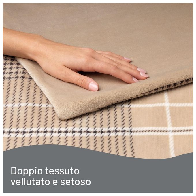Imetec Adapto Elegance Plaid riscaldabile 180 x 140 cm tessuto morbido Velvet Double Face Risparmio energetico 6 temperature Lavabile