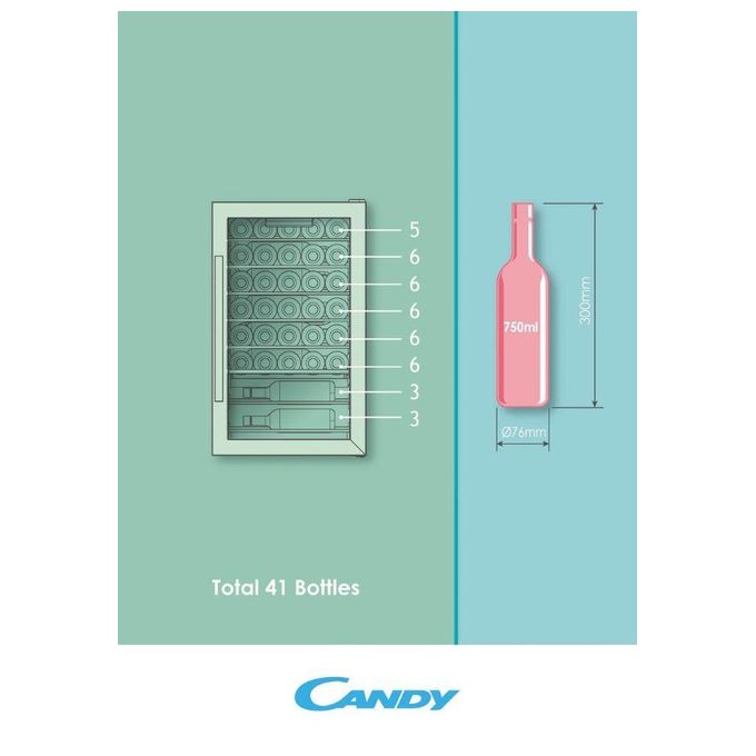 Candy Cantinetta Vino 41 Bottiglie Classe Energetica G 6 Ripiani 85 cm Nero per Conservazione Ottimale del Vino