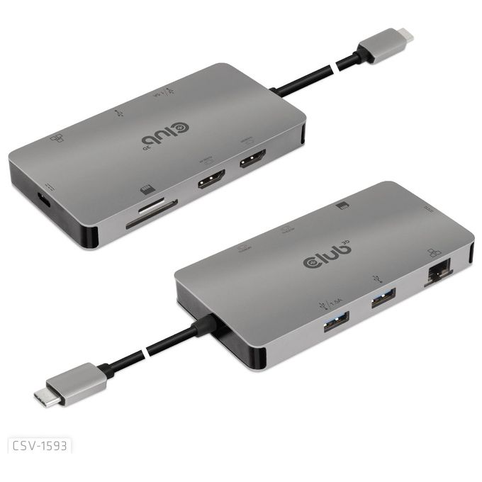 Club3d CSV-1593 Hub di Interfaccia Usb 3.2 Gen 1 Type-C 16200Mbit-s Metallico