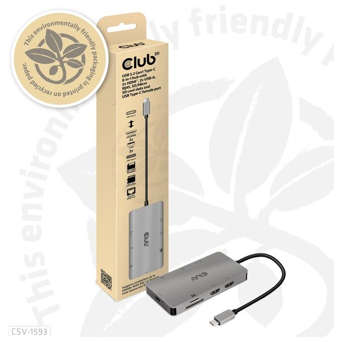 Club3d CSV-1593 Hub di Interfaccia Usb 3.2 Gen 1 Type-C 16200Mbit-s Metallico