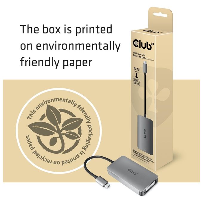 Club3d CAC-1510-A Adattatore Attivo da Usb 3.2 Gen1 Type-C a Dual Link DVI-D HDCP Off Versione S-B per Display Apple Cinema