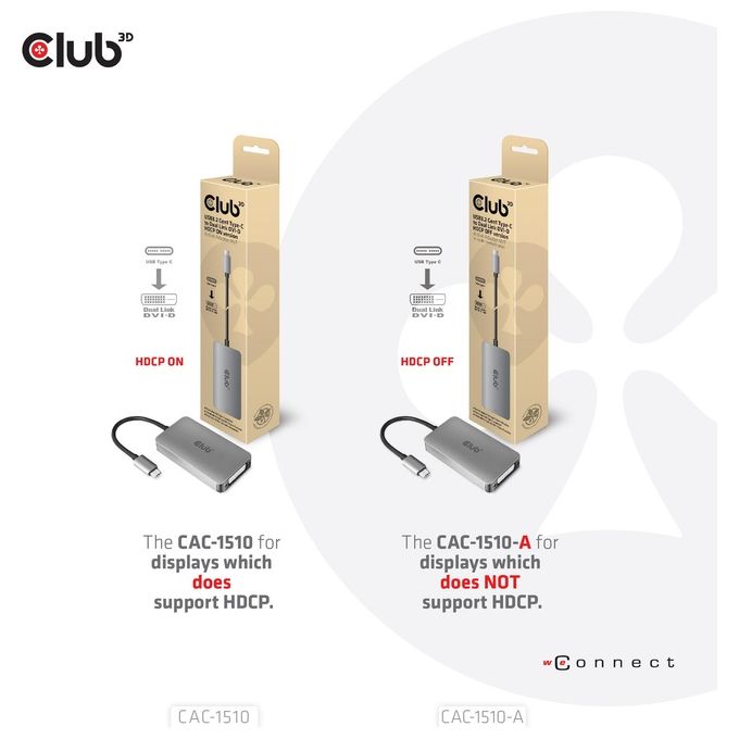 Club3d CAC-1510-A Adattatore Attivo da Usb 3.2 Gen1 Type-C a Dual Link DVI-D HDCP Off Versione S-B per Display Apple Cinema