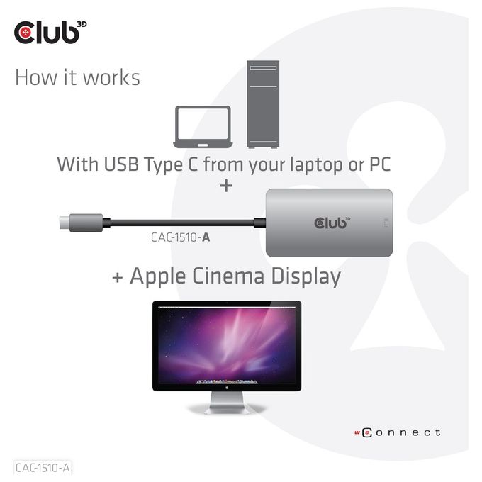 Club3d CAC-1510-A Adattatore Attivo da Usb 3.2 Gen1 Type-C a Dual Link DVI-D HDCP Off Versione S-B per Display Apple Cinema