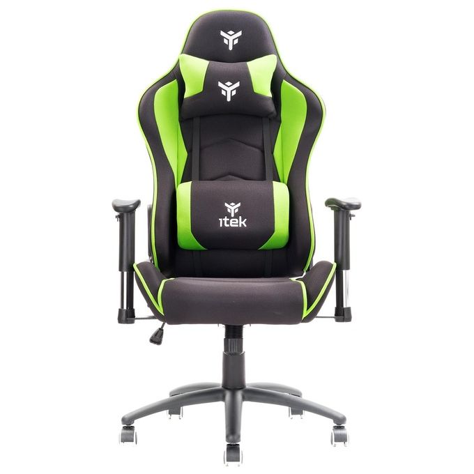 ITEK PLAYCOM FM20 Sedia Gaming ergon. Verde, schienale reclinabile, braccioli e poggiatesta regolabili, sup. lombare, comfort e design, ideale come sedia ufficio, sedia per studio o poltrona per gamer