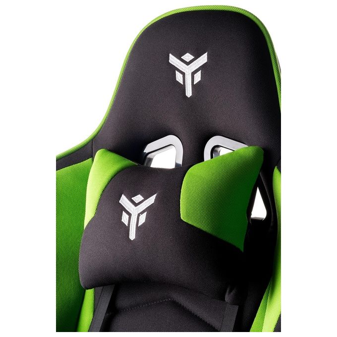 ITEK PLAYCOM FM20 Sedia Gaming ergon. Verde, schienale reclinabile, braccioli e poggiatesta regolabili, sup. lombare, comfort e design, ideale come sedia ufficio, sedia per studio o poltrona per gamer