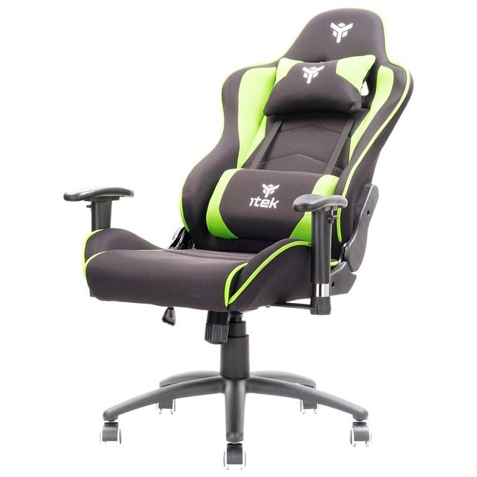 ITEK PLAYCOM FM20 Sedia Gaming ergon. Verde, schienale reclinabile, braccioli e poggiatesta regolabili, sup. lombare, comfort e design, ideale come sedia ufficio, sedia per studio o poltrona per gamer