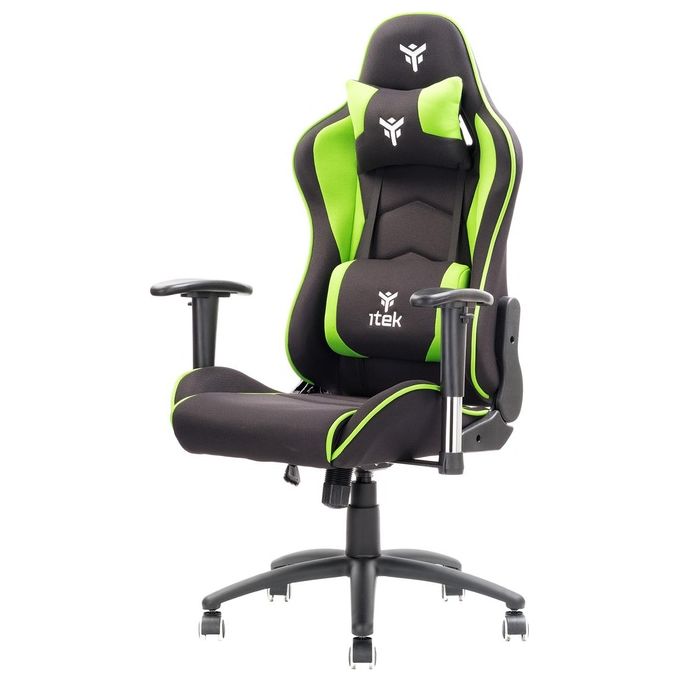 ITEK PLAYCOM FM20 Sedia Gaming ergon. Verde, schienale reclinabile, braccioli e poggiatesta regolabili, sup. lombare, comfort e design, ideale come sedia ufficio, sedia per studio o poltrona per gamer