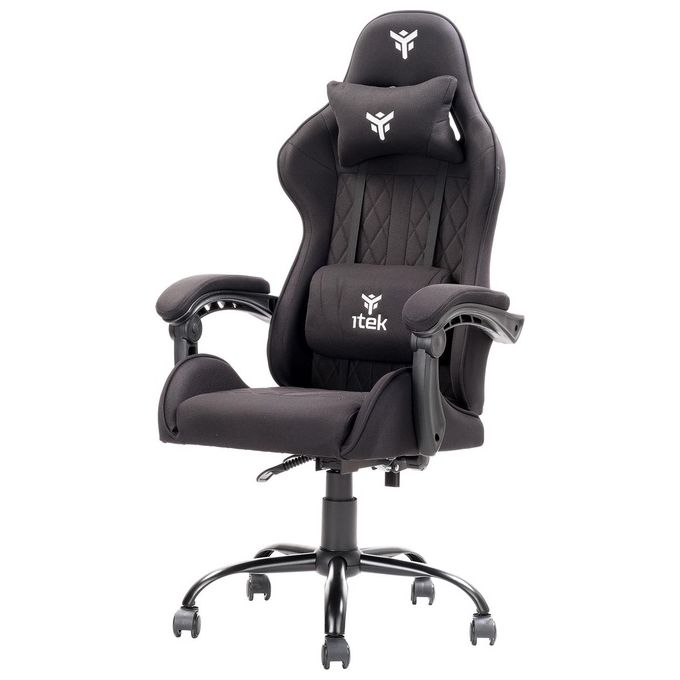 Itek Gaming Chair RHOMBUS FF10 - Tessuto, Doppio Cuscino, Schienale Reclinabile, Nero Nero