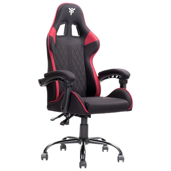 Itek Gaming Chair RHOMBUS FF10 - Tessuto, Doppio Cuscino, Schienale Reclinabile, Nero Rosso