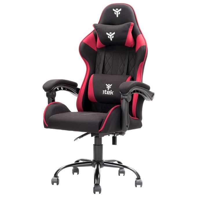 Itek Gaming Chair RHOMBUS FF10 - Tessuto, Doppio Cuscino, Schienale Reclinabile, Nero Rosso