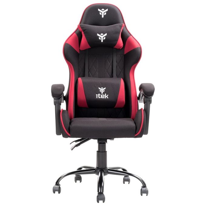 Itek Gaming Chair RHOMBUS FF10 - Tessuto, Doppio Cuscino, Schienale Reclinabile, Nero Rosso
