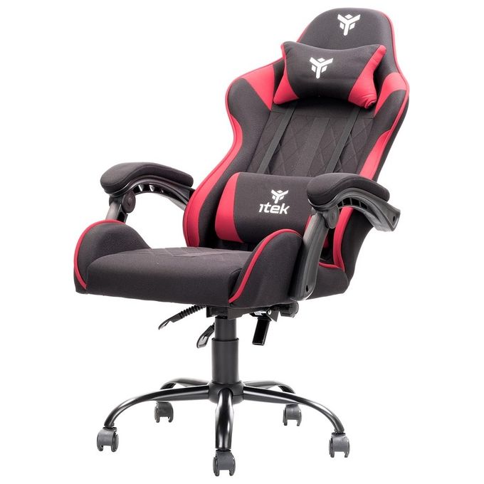 Itek Gaming Chair RHOMBUS FF10 - Tessuto, Doppio Cuscino, Schienale Reclinabile, Nero Rosso