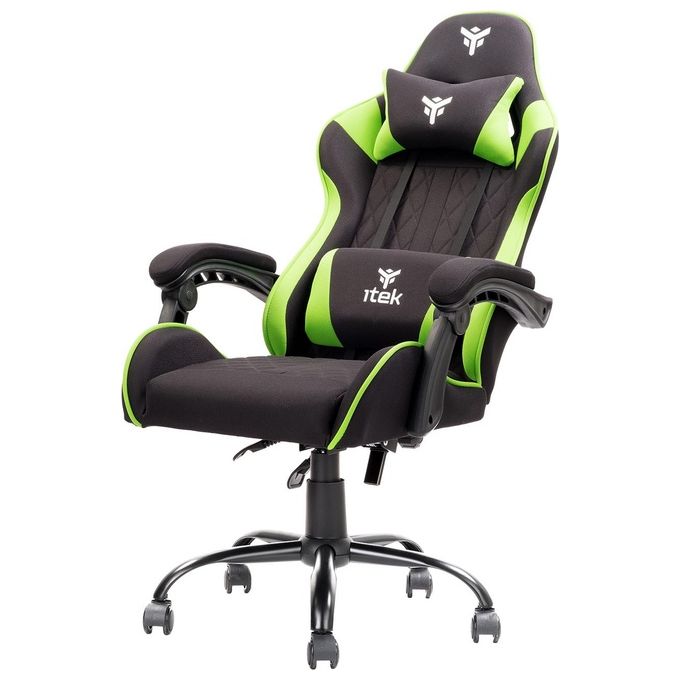 Itek Gaming Chair RHOMBUS FF10 - Tessuto, Doppio Cuscino, Schienale Reclinabile, Nero Verde