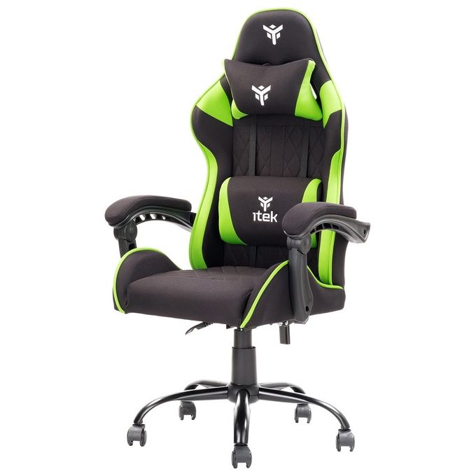 Itek Gaming Chair RHOMBUS FF10 - Tessuto, Doppio Cuscino, Schienale Reclinabile, Nero Verde