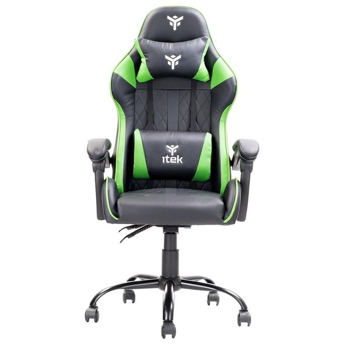 Itek Gaming Chair RHOMBUS PF10 - PVC, Doppio Cuscino, Schienale Reclinabile, Nero Verde