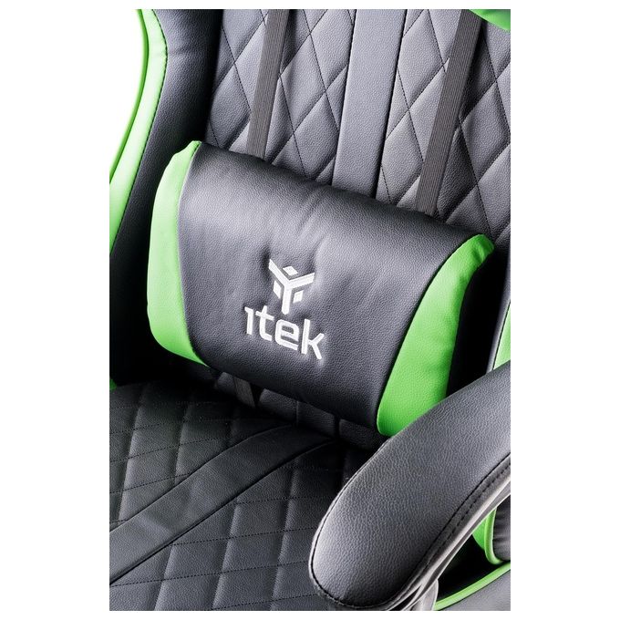 Itek Gaming Chair RHOMBUS PF10 - PVC, Doppio Cuscino, Schienale Reclinabile, Nero Verde