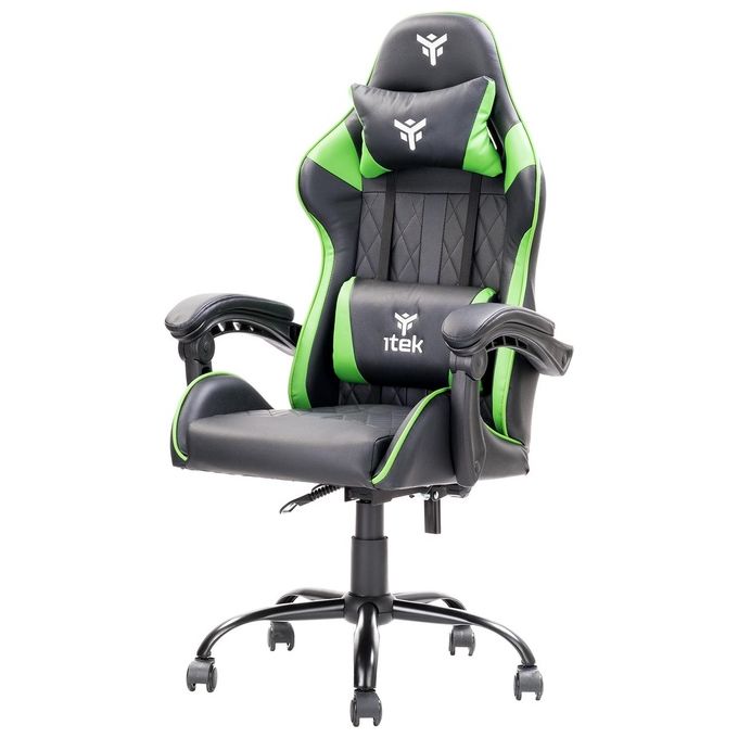 Itek Gaming Chair RHOMBUS PF10 - PVC, Doppio Cuscino, Schienale Reclinabile, Nero Verde