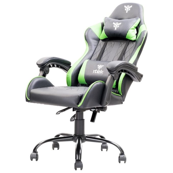 Itek Gaming Chair RHOMBUS PF10 - PVC, Doppio Cuscino, Schienale Reclinabile, Nero Verde