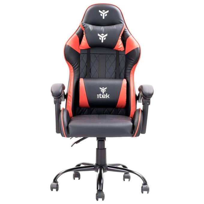 Itek Gaming Chair RHOMBUS PF10 - PVC, Doppio Cuscino, Schienale Reclinabile, Nero Rosso