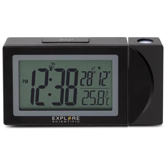 Explore Scientific Orologio a Proiezione con Visualizzazione Radiocomandata dell'Ora Porta Usb per Ricaricare Il Telefono Nero