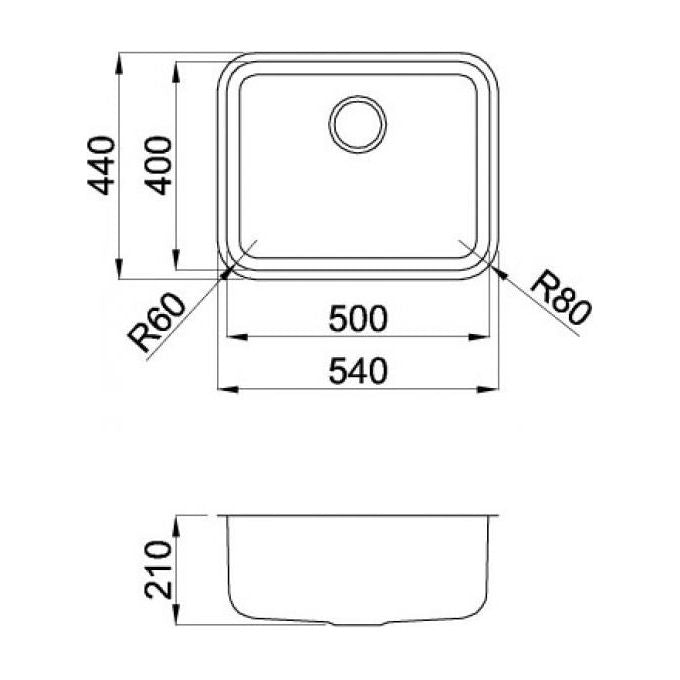 Elleci Space 500 R15 LIC500SACPUN15 – Lavello sottopiano 1 vasca, Acciaio inox satinato, 54x44 cm, sottopiano, Inox satinato