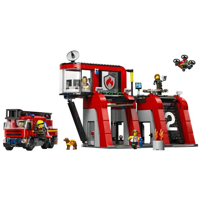 LEGO City 60414 Caserma dei Pompieri e Autopompa con Camion Giocattolo, 6 Minifigure, Cane e Accessori, Gioco per Bambini 6+