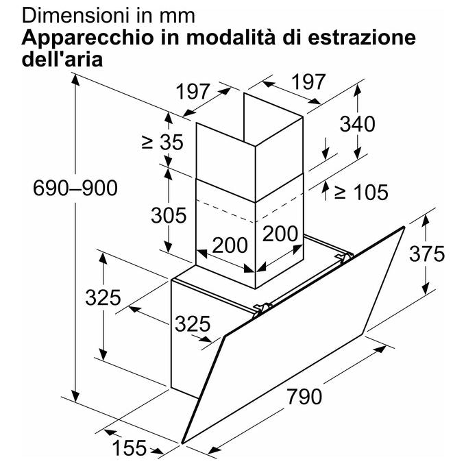 Bosch Serie 2 DWK85DK60 Cappa a muro filtrante design inclinato 80 cm Classe A  3 velocita' Nero