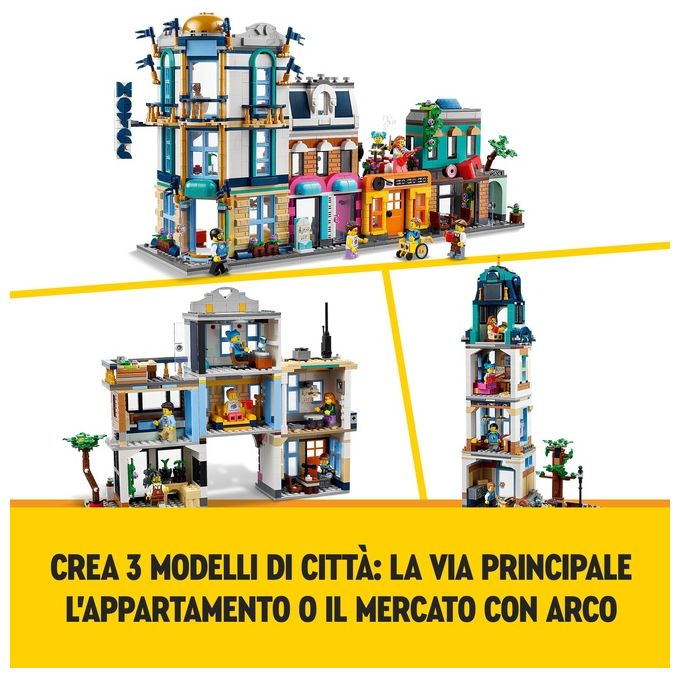 LEGO Creator 3in1 31141 Strada Principale, Grattacielo Art Déco o Strada del Mercato, Kit Modellismo per Costruzioni Creative