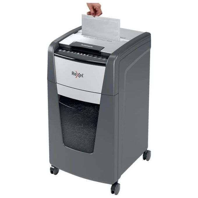Rexel Optimum Auto Feed+ Distruggidocumenti Automatico 300 Fogli a Micro Frammento 60 Litri Cestino Removibile con Rotelle