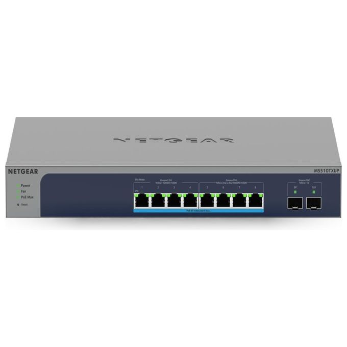 Netgear MS510TXUP Switch di Rete Gestito L2-l3-l4 10g Ethernet 100-1000-10000 Supporto Power Over Ethernet Grigio-Blu