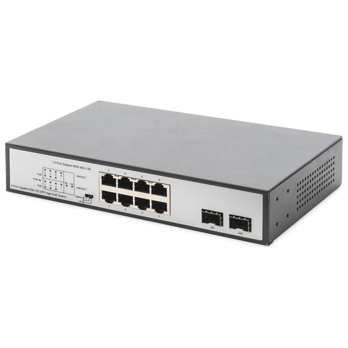 Digitus Switch Gigabit 8 Porte con 6 x Porte Poe 2 x Rj45 2 x Sfp Uplink 802.3 Af-at-bt