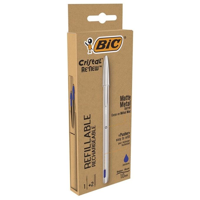 Bic Penna a Sfera Cristal Re New 1mm Blu 1+2 Refill