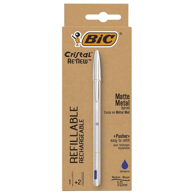 Bic Penna a Sfera Cristal Re New 1mm Blu 1+2 Refill