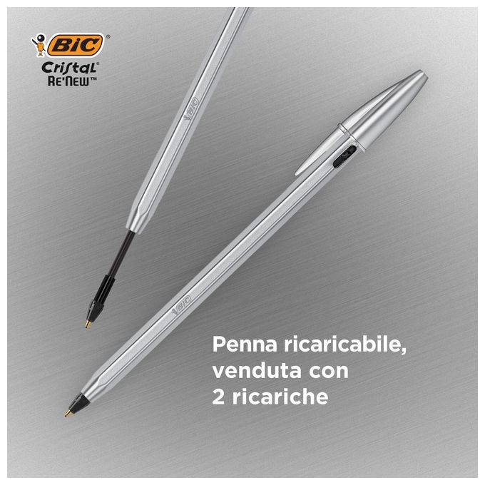 Bic Penna a Sfera Cristal Re New 1mm Nero 1+2 Refill
